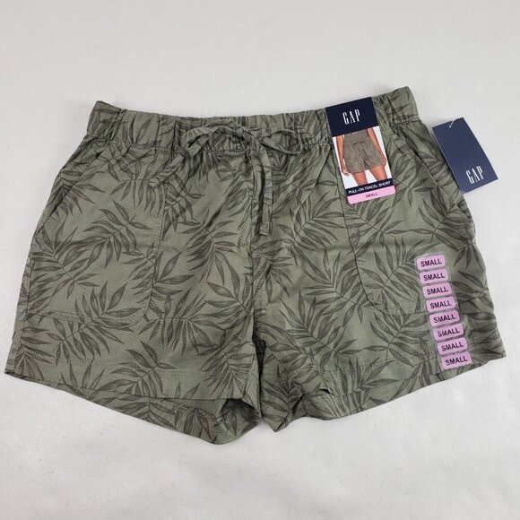Gap Pull On Tencel Short Womens Small Olive Jungle Vines Drawstring Tie NEW - Picture 1 of 8